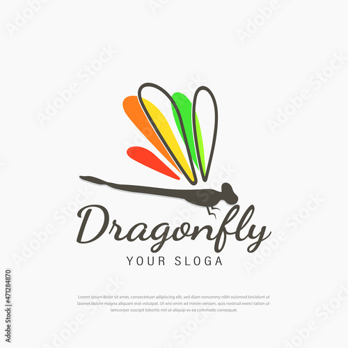 Bright colored winged dragonfly logo. dragonfly vector logo