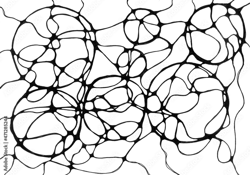 Black and white geometric abstraction. Neuro graphic design using markers. Modern neuro art. Cover or background for magazines and posters. Black and white geometric abstraction. Neuro graphic design using markers. Modern neuro art. Cover or background for magazines and posters.