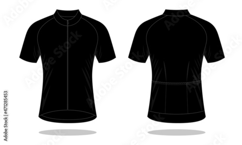 Blank Black Bike Shirt Template Vector on White Background, Front and Back View.