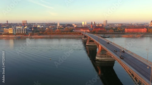 Wallpaper Mural Drone video over the Rhine and Mainz waterfront with Theodor Heuss Bridge in the morning during sunrise Torontodigital.ca