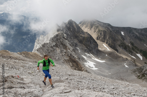 Women trail running in the European alps of Austria
