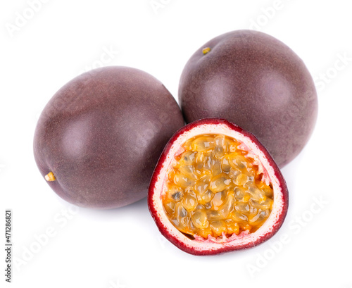 Passion fruit isolated on white background. Passionfruit or maracuya, exotic fruit. Clipping path.