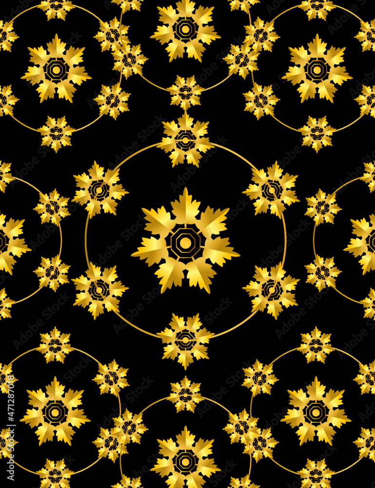 Pattern of Golden decorative floral design vector on solid black color Pattern of Golden decorative floral design vector on solid black color
