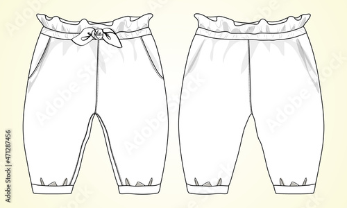 Kids Pajama technical fashion flat sketch vector template front and back views. apparel clothing design mock up Cad.