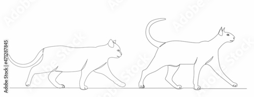 cats walk one line drawing, vector