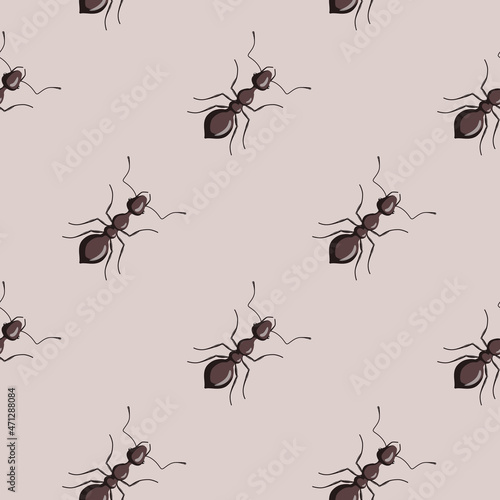 Seamless pattern colony ants on pastel gray background. Vector insects template in flat style for any purpose. Modern animals texture. © Lidok_L