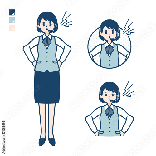 インカムをつけたビジネス女性が怒っているイラスト