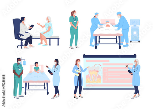 Medical education semi flat color vector character set. Posing figures. Full body people on white. Medicine isolated modern cartoon style illustration for graphic design and animation collection