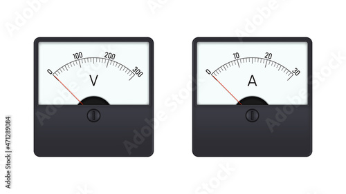 Analog voltmeter and ammeter on white background. Vector illustration. photo