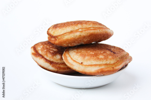 Kue Samir or Kamir or Khamir, traditional pancake from Pemalang, Indonesia. Isolated on whte background. Side view.