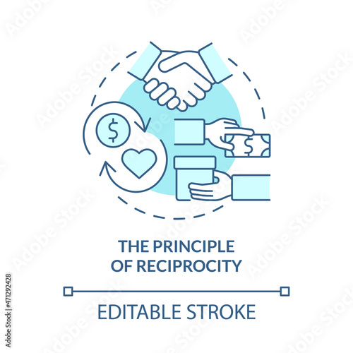 Social reciprocity concept icon. Receive and offer gift. Mutual respond to positive action. Paying back abstract idea thin line illustration. Vector isolated outline color drawing. Editable stroke photo