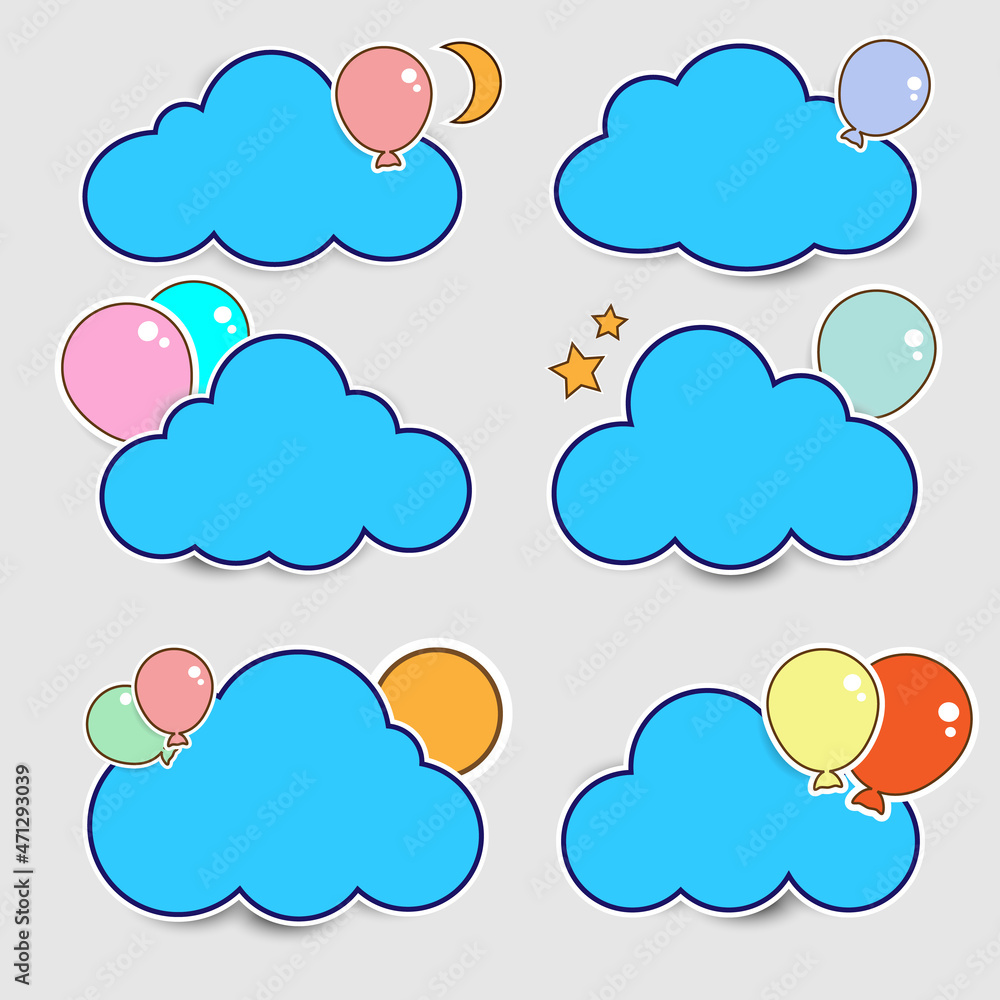 Cloud stickers decorated with balloons and stars Cloud stickers decorated with balloons and stars