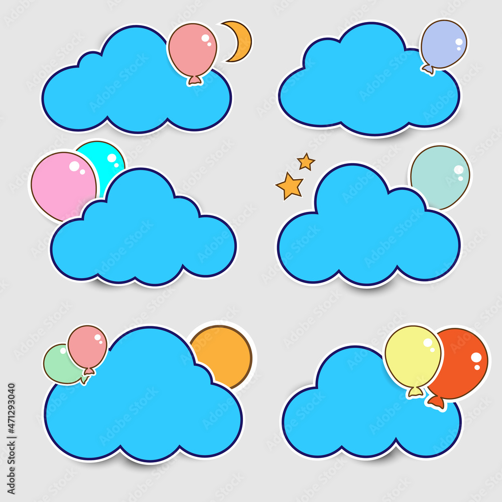 Cloud stickers decorated with balloons and stars