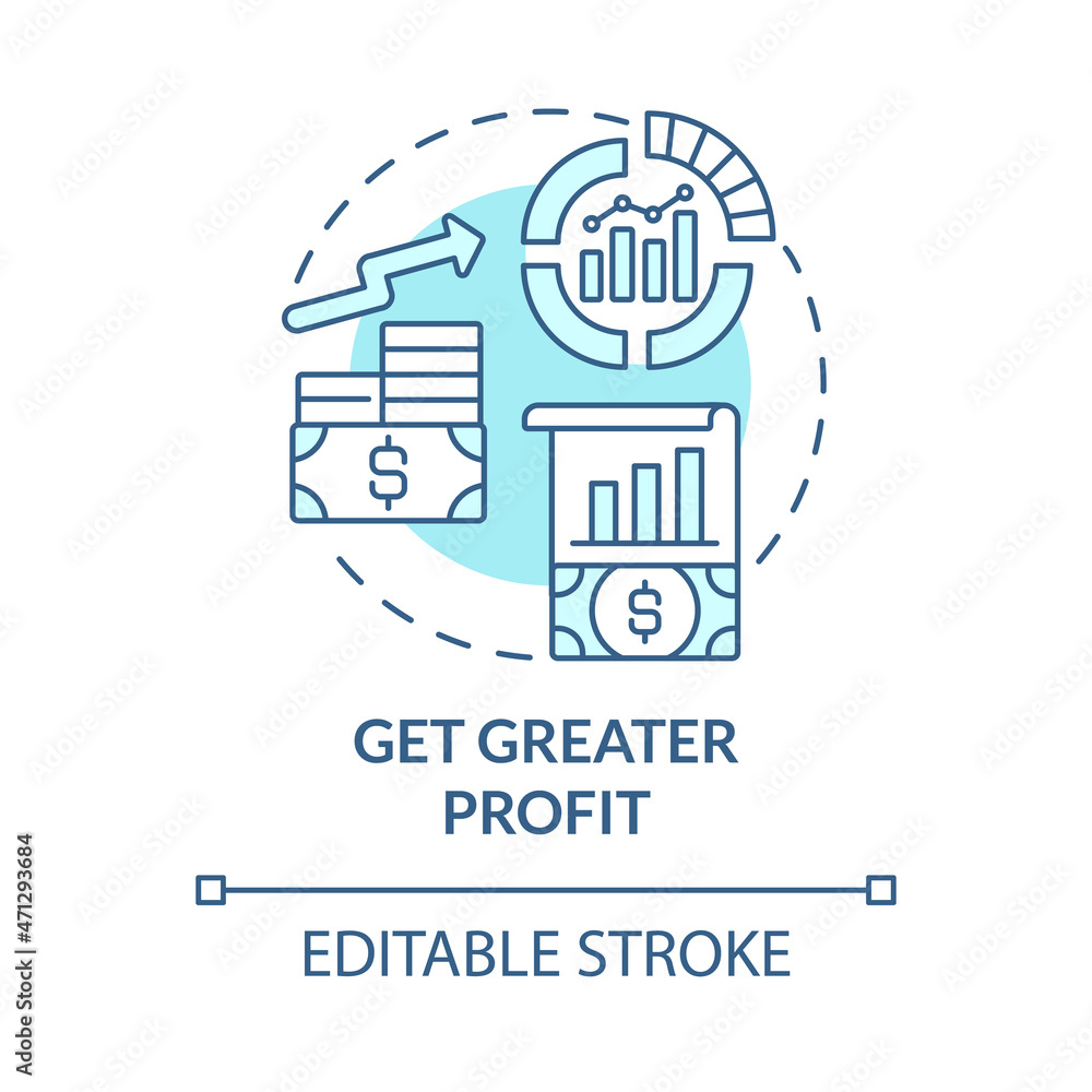 Get greater profit blue concept icon. Importance of business expansion abstract idea thin line illustration. Increase turnover of company. Vector isolated outline color drawing. Editable stroke
