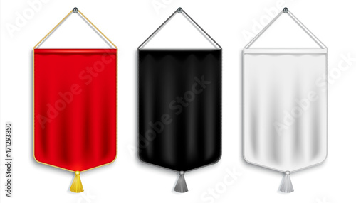 Set of realistic pennants hanging on a nail
