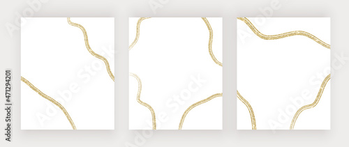 Boho golden hand painting watercolor wall art prints with lines. 

