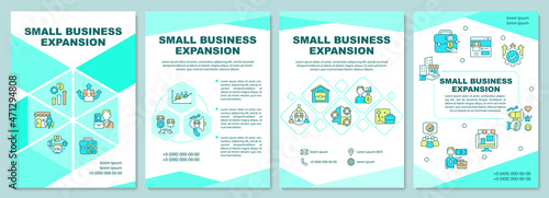 Small business expansion brochure template. Company growth. Flyer, booklet, leaflet print, cover design with linear icons. Vector layouts for presentation, annual reports, advertisement pages