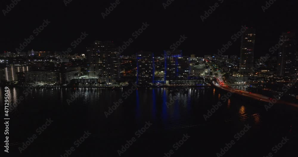 5k night aerial approach Miami Beach front the bay 5k night aerial approach Miami Beach front the bay