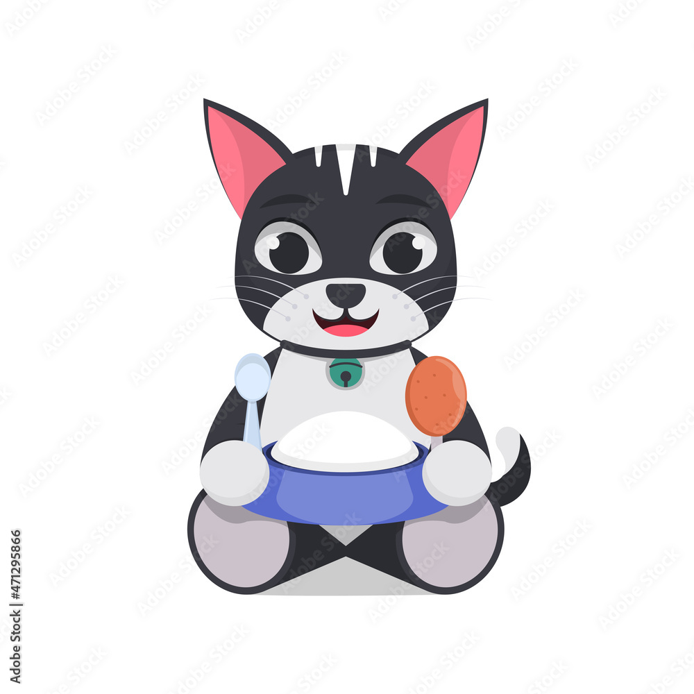 Cute cat eating, white background Cute cat eating, white background