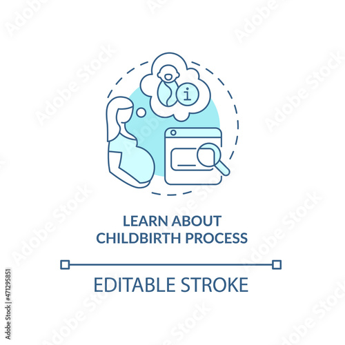 Learn about childbirth process blue concept icon. Preparing for baby abstract idea thin line illustration. Classes for expectant mothers. Vector isolated outline color drawing. Editable stroke