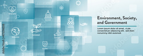 Environment and Social Government Icon Set and Web Header Banner for ESG etc