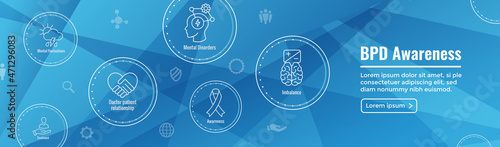 BPD - Borderline Personality Disorder icon set with web header banner