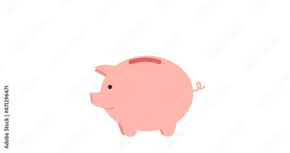 Cartoon piggy bank get bigger with golden coins. Money saving concept. Loop motion graphic animation. HD resolution. Cartoon piggy bank get bigger with golden coins. Money saving concept. Loop motion graphic animation. HD resolution.