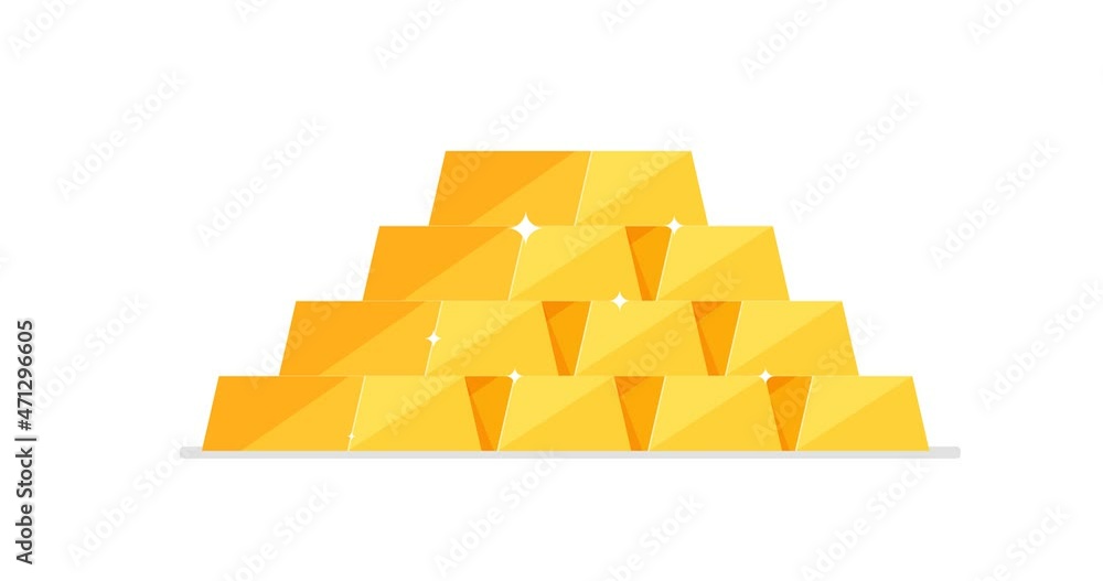 Shimmer and sparkle ingots. Cartoon gold bars. Loop motion graphic animation. 4k resolution. Shimmer and sparkle ingots. Cartoon gold bars. Loop motion graphic animation. 4k resolution.