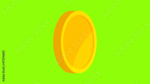 Gold coin animation isolated on chroma key background. Coins movement rotating in place on. 4k resolution