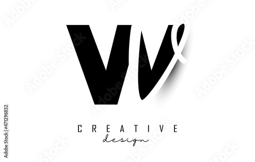 Letters WV logo with a minimalist design. Letters W and v with geometric and handwritten typography. Creative Vector Illustration with letters.