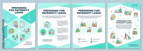Prepare for paternity leave brochure template. Paid parental leave. Flyer, booklet, leaflet print, cover design with linear icons. Vector layouts for presentation, annual reports, advertisement pages photo