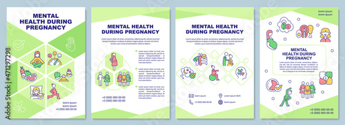 Mental health during pregnancy brochure template. Expecting moms. Flyer, booklet, leaflet print, cover design with linear icons. Vector layouts for presentation, annual reports, advertisement pages