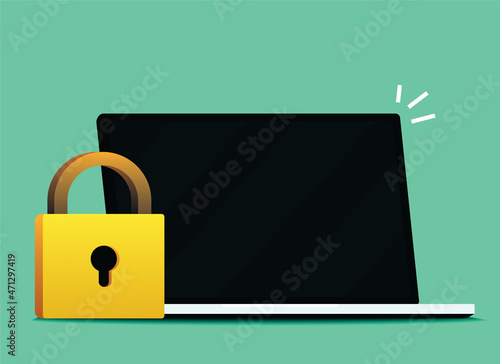 Laptop with padlock. Security protection concept. Illustration vector