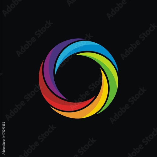 Colored letter o twist style with 5 elements logo design on black background