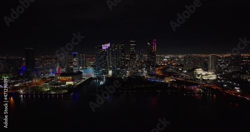 Wallpaper Mural Night aerial approach Downtown Miami 5k city neon lights Torontodigital.ca