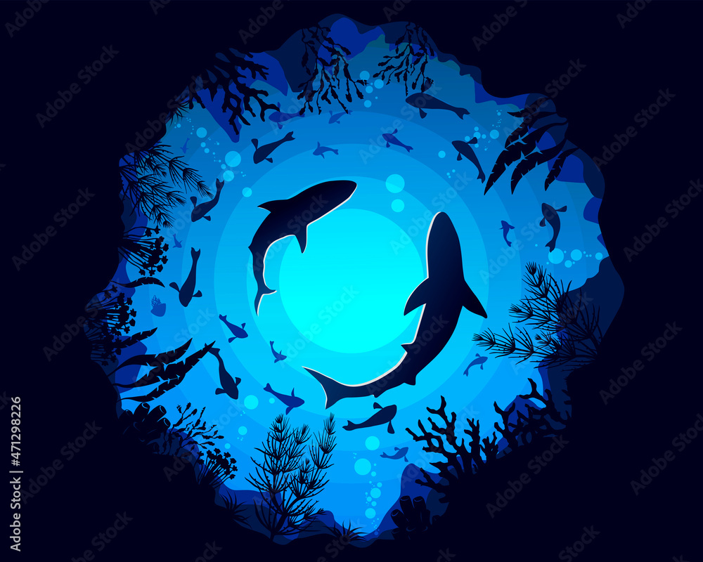 Underwater landscape with marine life. Illustration with the underwater ...