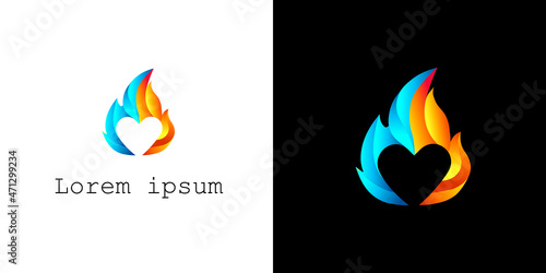 a heart sign inside a fire divided into two parts