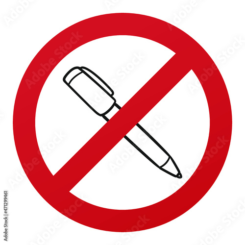 No Pen Symbol Isolated on White Background. Writer Vector Illustration Prohibition Stop Sign.