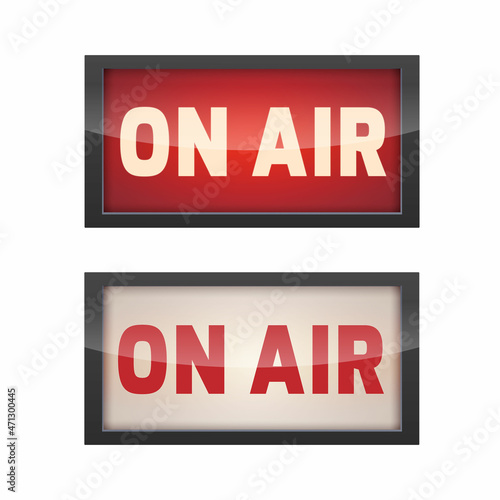 On Air light sign isolated on white background. Air live sign. Broadcast studio. Vector stock