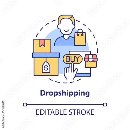 Dropshipping concept icon. Way to make money online abstract idea thin line illustration. Drop-shipping retailer. Retail fulfillment method. Vector isolated outline color drawing. Editable stroke