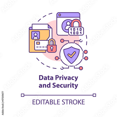 Data privacy and security concept icon. Online entrepreneurship risk abstract idea thin line illustration. Customer information protection. Vector isolated outline color drawing. Editable stroke