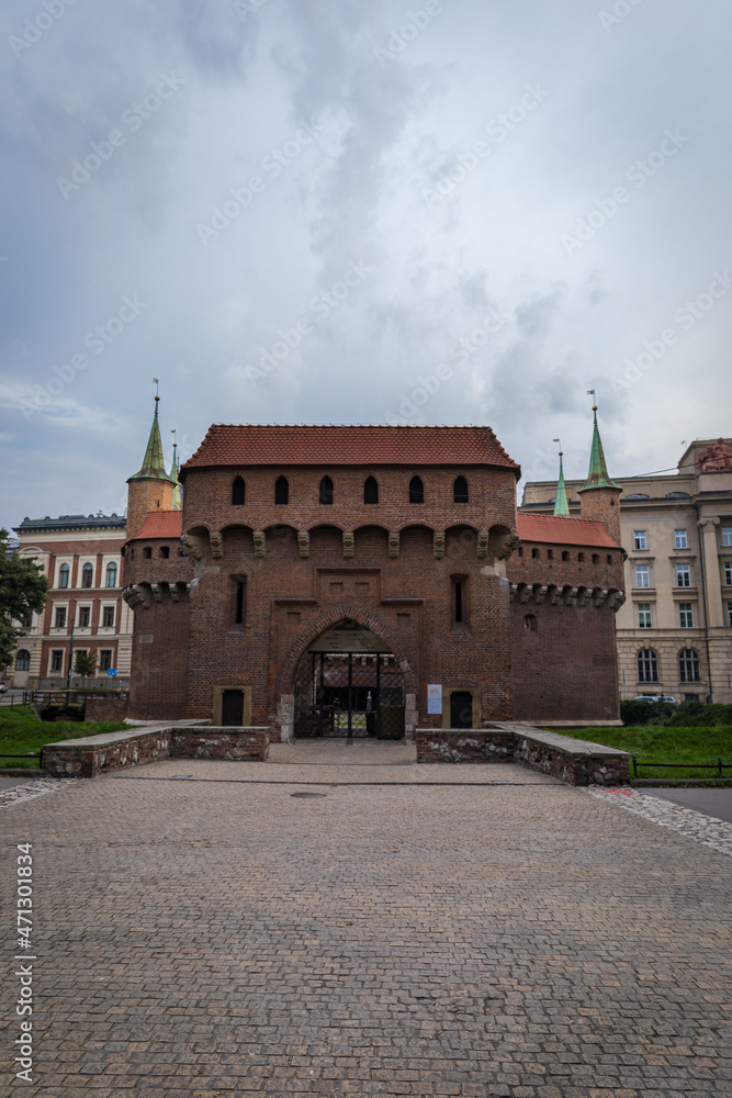 Barbican (Barbakan) in Cracow, Poland. The best preserved medieval barbican in Europe.