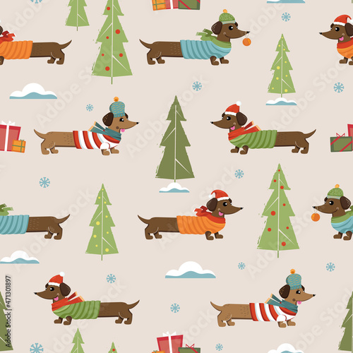 Dachshund on winter holidays pattern