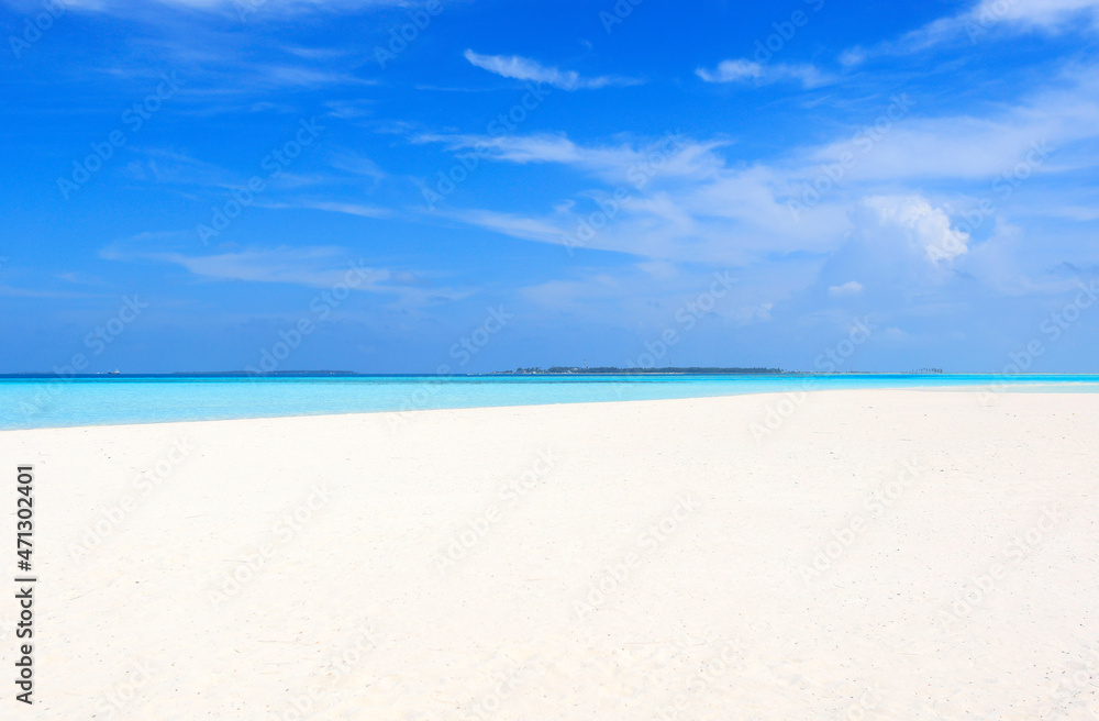 Idyllic Beach with Palm Trees at the Maldives, Indian Ocean Idyllic Beach with Palm Trees at the Maldives, Indian Ocean