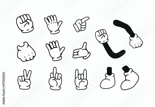 old cartoon mascot character elements. different clipart, faces, limbs. character creator for vintage retro logos and branding. isolated vector illustrations

