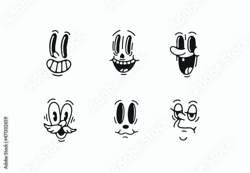 old cartoon mascot character elements. different clipart, faces, limbs. character creator for vintage retro logos and branding. isolated vector illustrations
