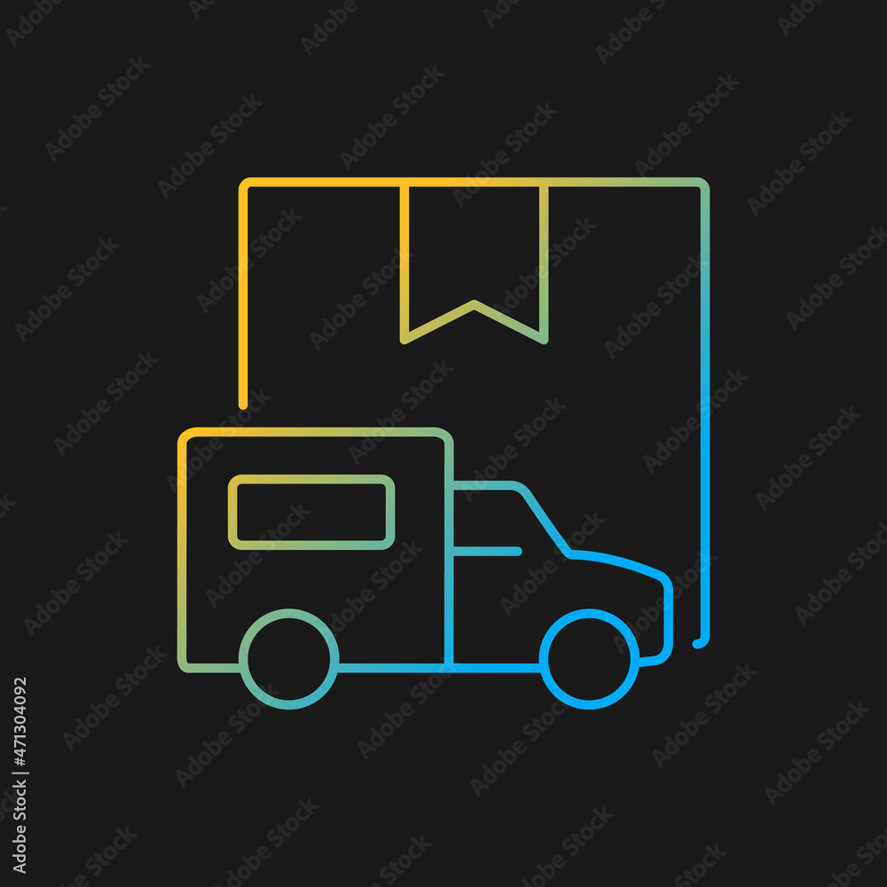 International truckload shipping client service gradient vector icon for dark theme. Delivering cargoes by trucks. Thin line color symbol. Modern style pictogram. Vector isolated outline drawing International truckload shipping client service gradient vector icon for dark theme. Delivering cargoes by trucks. Thin line color symbol. Modern style pictogram. Vector isolated outline drawing