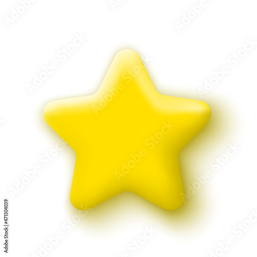 Yellow star in 3d cartoon minimal style. Vector illustration.