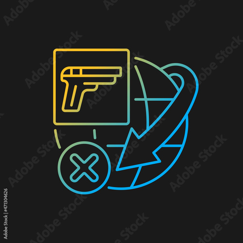 International restriction on firearms shipping gradient vector icon for dark theme. Ammunition transportation. Thin line color symbol. Modern style pictogram. Vector isolated outline drawing