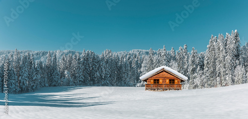 Cottage an einem Verschneiten Wald